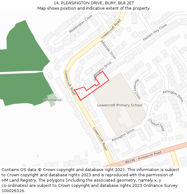 14, PLEASINGTON DRIVE, BURY, BL8 2ET: Location map and indicative extent of plot