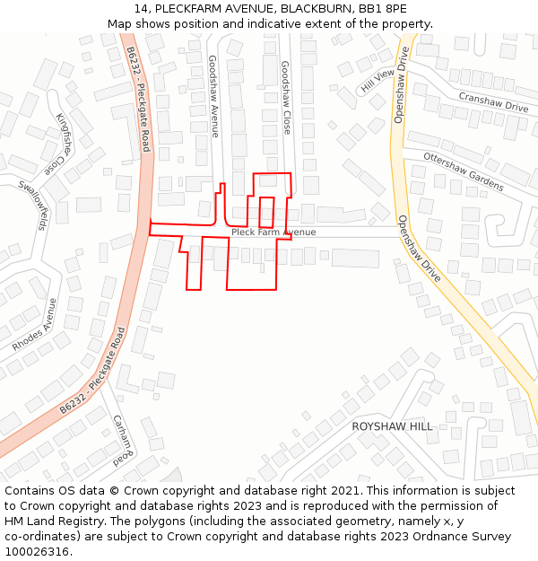 14, PLECKFARM AVENUE, BLACKBURN, BB1 8PE: Location map and indicative extent of plot