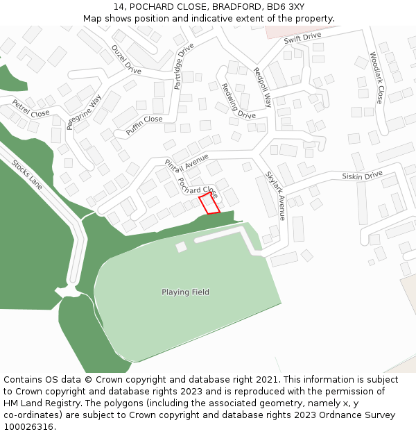 14, POCHARD CLOSE, BRADFORD, BD6 3XY: Location map and indicative extent of plot