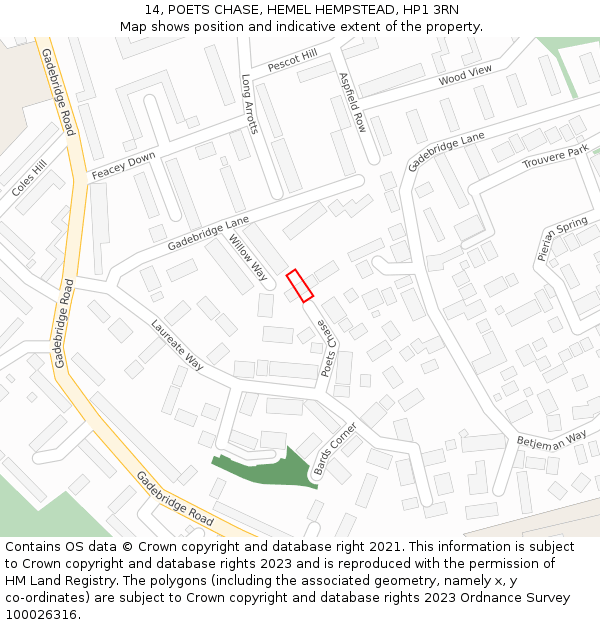 14, POETS CHASE, HEMEL HEMPSTEAD, HP1 3RN: Location map and indicative extent of plot