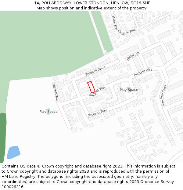 14, POLLARDS WAY, LOWER STONDON, HENLOW, SG16 6NF: Location map and indicative extent of plot