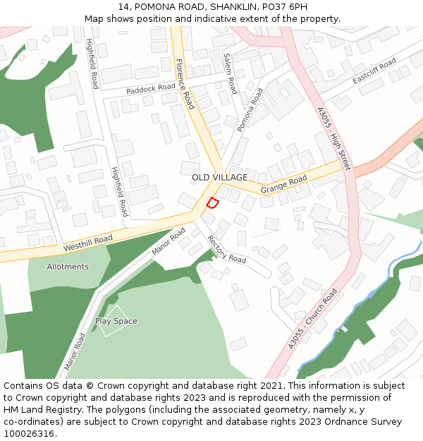 14, POMONA ROAD, SHANKLIN, PO37 6PH: Location map and indicative extent of plot