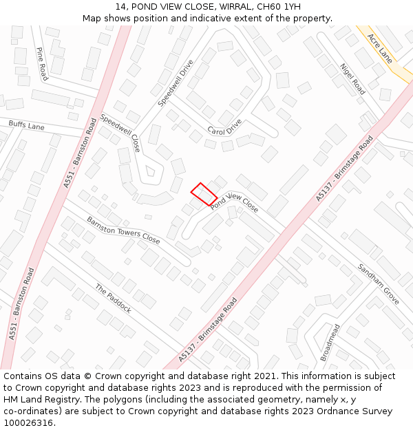 14, POND VIEW CLOSE, WIRRAL, CH60 1YH: Location map and indicative extent of plot