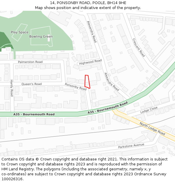 14, PONSONBY ROAD, POOLE, BH14 9HE: Location map and indicative extent of plot