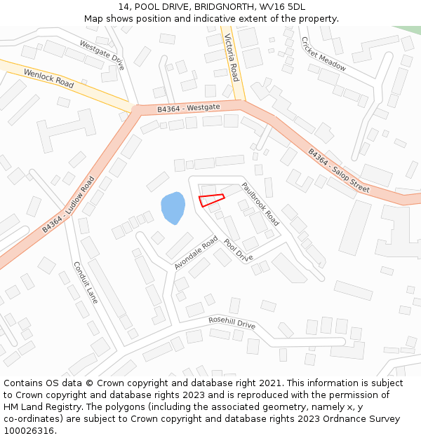 14, POOL DRIVE, BRIDGNORTH, WV16 5DL: Location map and indicative extent of plot