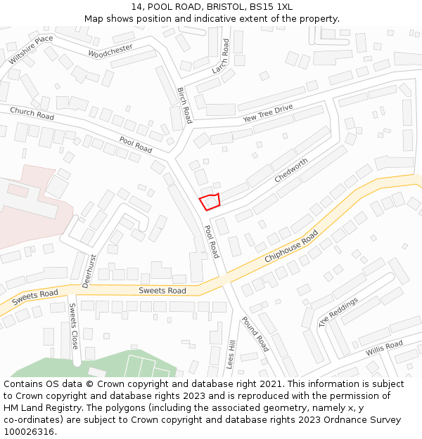 14, POOL ROAD, BRISTOL, BS15 1XL: Location map and indicative extent of plot