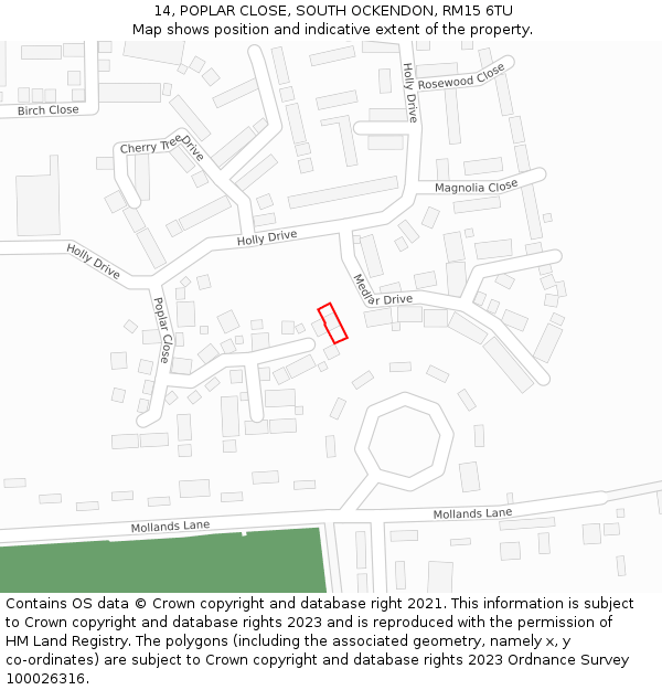 14, POPLAR CLOSE, SOUTH OCKENDON, RM15 6TU: Location map and indicative extent of plot