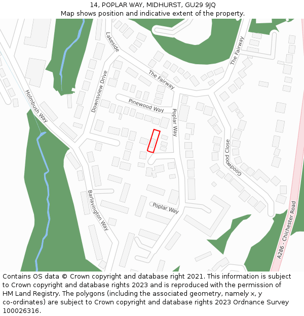 14, POPLAR WAY, MIDHURST, GU29 9JQ: Location map and indicative extent of plot