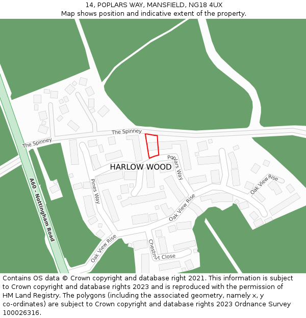 14, POPLARS WAY, MANSFIELD, NG18 4UX: Location map and indicative extent of plot