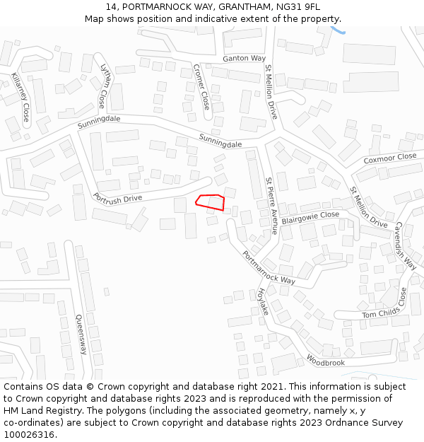 14, PORTMARNOCK WAY, GRANTHAM, NG31 9FL: Location map and indicative extent of plot