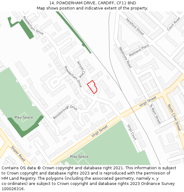 14, POWDERHAM DRIVE, CARDIFF, CF11 8ND: Location map and indicative extent of plot