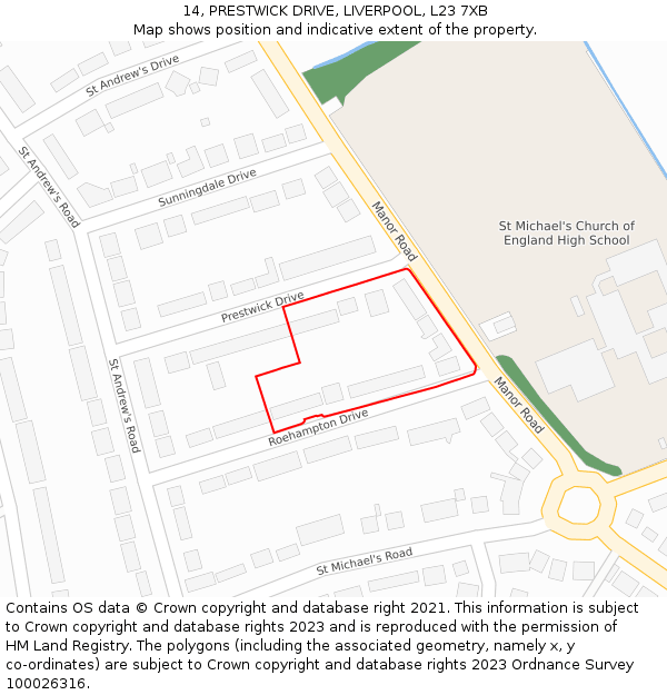 14, PRESTWICK DRIVE, LIVERPOOL, L23 7XB: Location map and indicative extent of plot