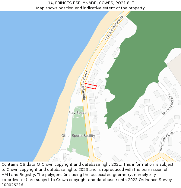 14, PRINCES ESPLANADE, COWES, PO31 8LE: Location map and indicative extent of plot