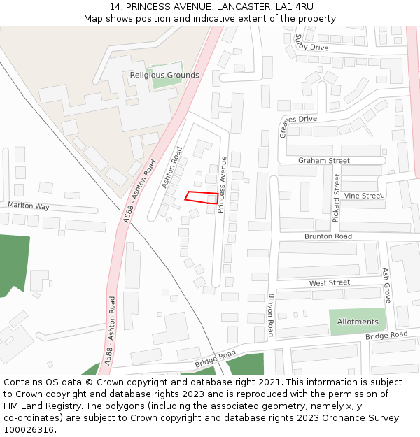 14, PRINCESS AVENUE, LANCASTER, LA1 4RU: Location map and indicative extent of plot