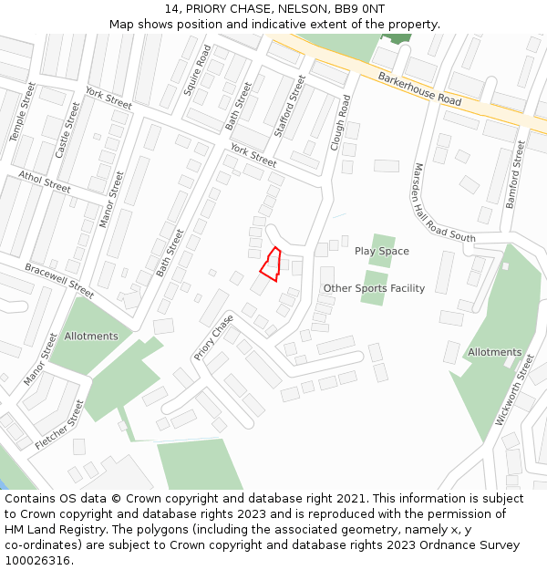 14, PRIORY CHASE, NELSON, BB9 0NT: Location map and indicative extent of plot