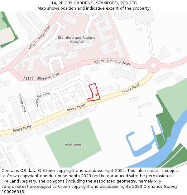 14, PRIORY GARDENS, STAMFORD, PE9 2EG: Location map and indicative extent of plot