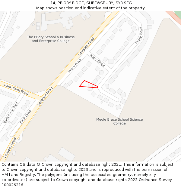 14, PRIORY RIDGE, SHREWSBURY, SY3 9EG: Location map and indicative extent of plot