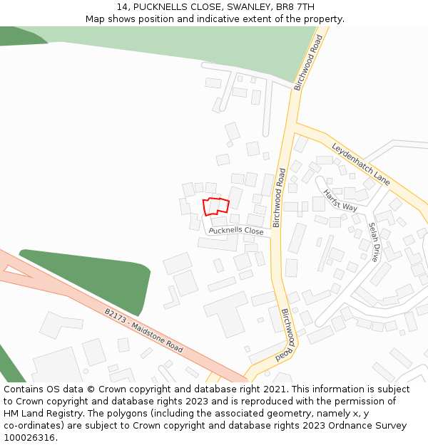14, PUCKNELLS CLOSE, SWANLEY, BR8 7TH: Location map and indicative extent of plot