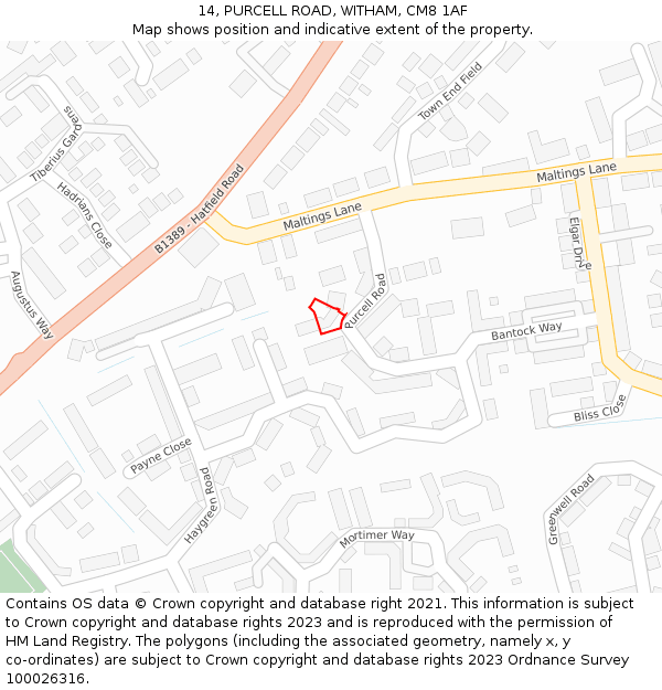 14, PURCELL ROAD, WITHAM, CM8 1AF: Location map and indicative extent of plot