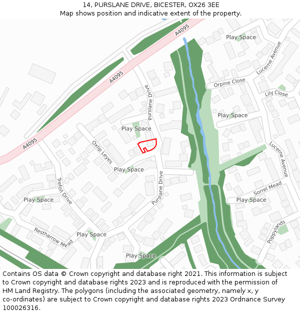 14, PURSLANE DRIVE, BICESTER, OX26 3EE: Location map and indicative extent of plot