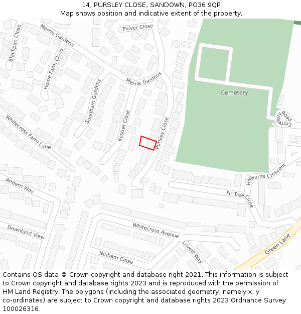14, PURSLEY CLOSE, SANDOWN, PO36 9QP: Location map and indicative extent of plot