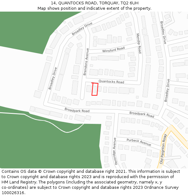 14, QUANTOCKS ROAD, TORQUAY, TQ2 6UH: Location map and indicative extent of plot