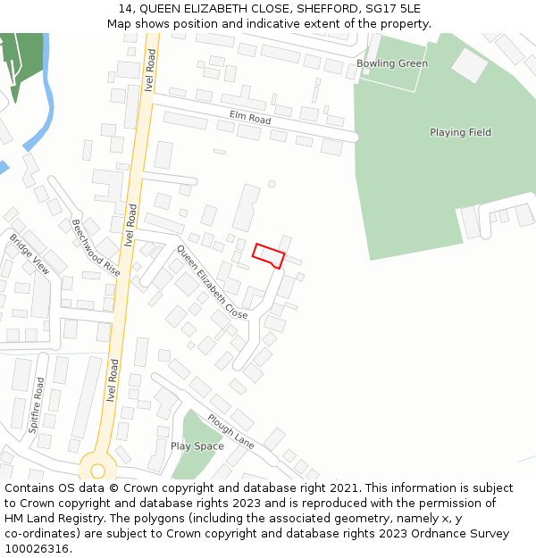 14, QUEEN ELIZABETH CLOSE, SHEFFORD, SG17 5LE: Location map and indicative extent of plot