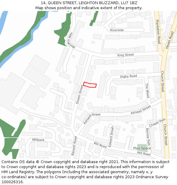 14, QUEEN STREET, LEIGHTON BUZZARD, LU7 1BZ: Location map and indicative extent of plot