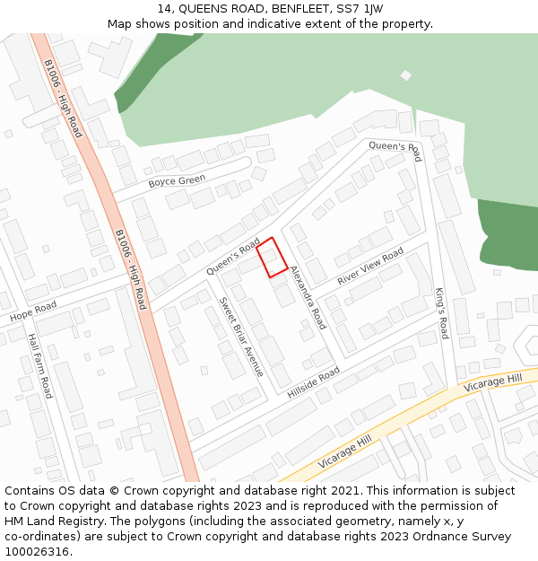 14, QUEENS ROAD, BENFLEET, SS7 1JW: Location map and indicative extent of plot