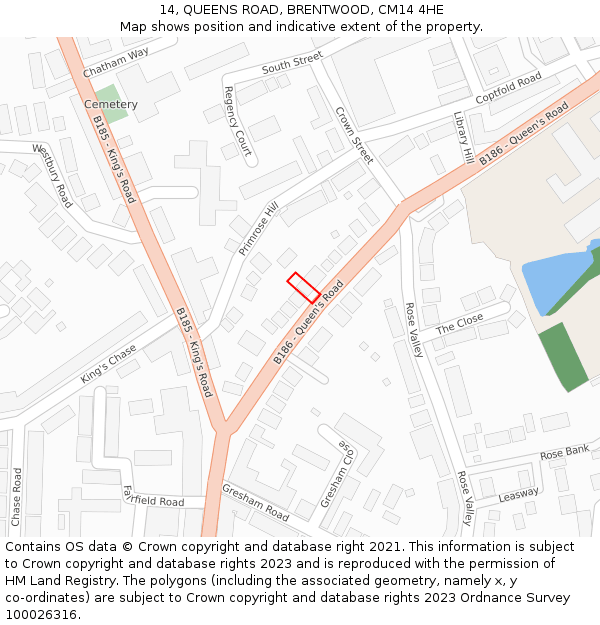 14, QUEENS ROAD, BRENTWOOD, CM14 4HE: Location map and indicative extent of plot