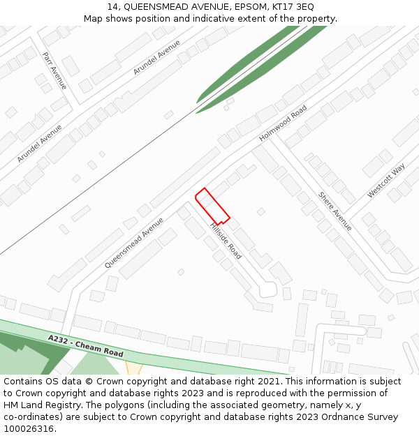 14, QUEENSMEAD AVENUE, EPSOM, KT17 3EQ: Location map and indicative extent of plot