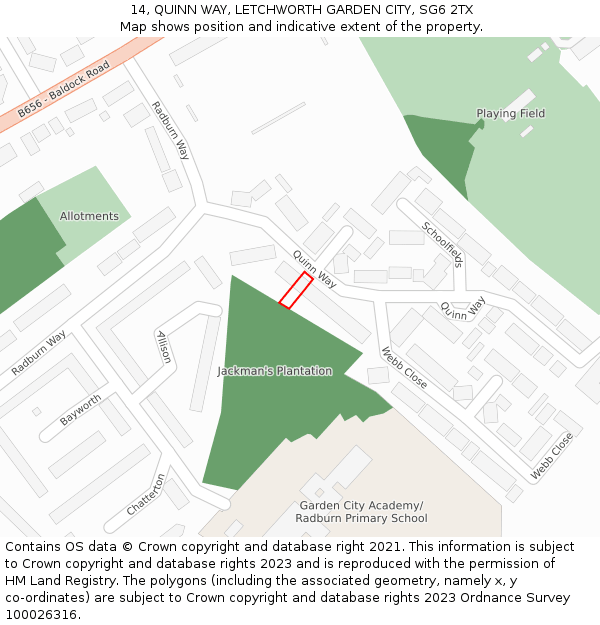 14, QUINN WAY, LETCHWORTH GARDEN CITY, SG6 2TX: Location map and indicative extent of plot