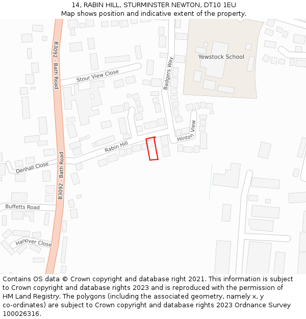 14, RABIN HILL, STURMINSTER NEWTON, DT10 1EU: Location map and indicative extent of plot