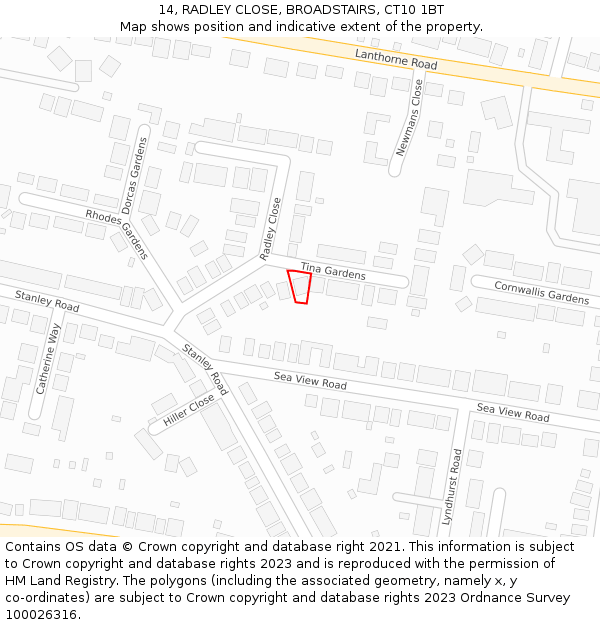 14, RADLEY CLOSE, BROADSTAIRS, CT10 1BT: Location map and indicative extent of plot