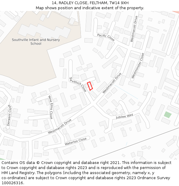 14, RADLEY CLOSE, FELTHAM, TW14 9XH: Location map and indicative extent of plot