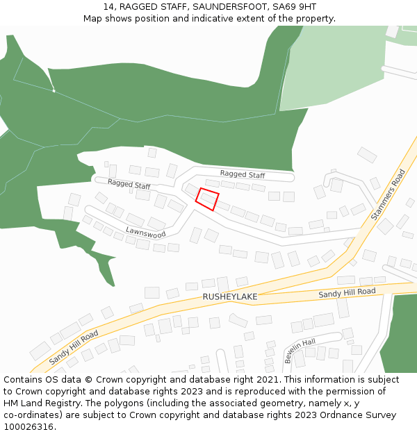 14, RAGGED STAFF, SAUNDERSFOOT, SA69 9HT: Location map and indicative extent of plot