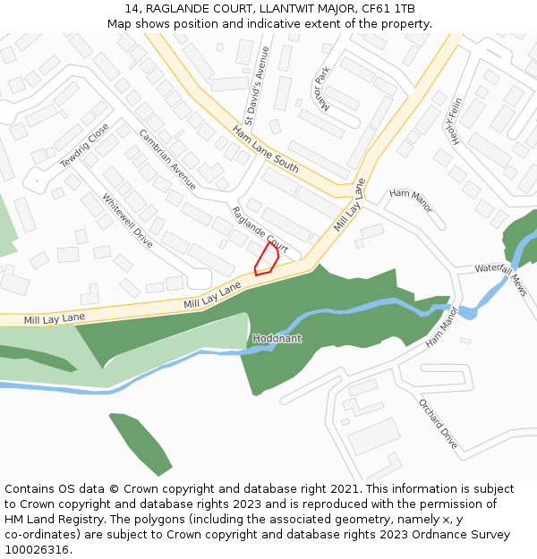 14, RAGLANDE COURT, LLANTWIT MAJOR, CF61 1TB: Location map and indicative extent of plot