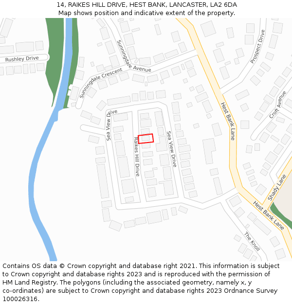 14, RAIKES HILL DRIVE, HEST BANK, LANCASTER, LA2 6DA: Location map and indicative extent of plot