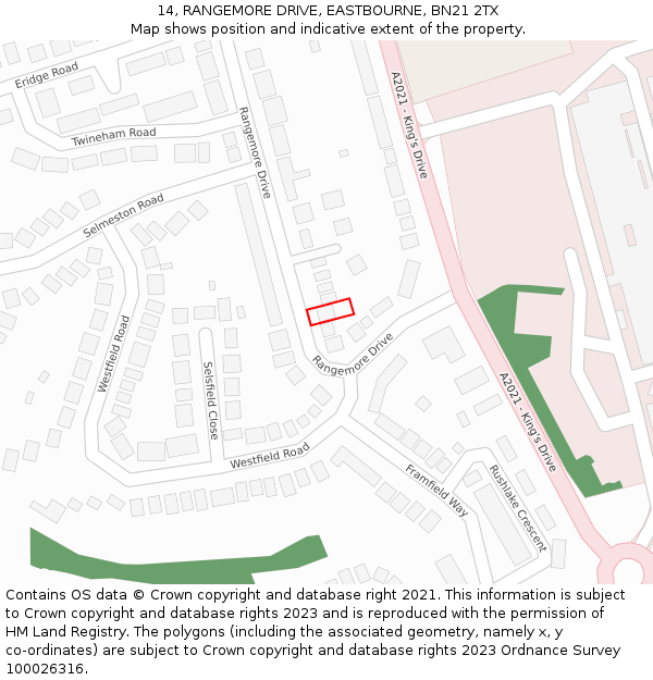 14, RANGEMORE DRIVE, EASTBOURNE, BN21 2TX: Location map and indicative extent of plot