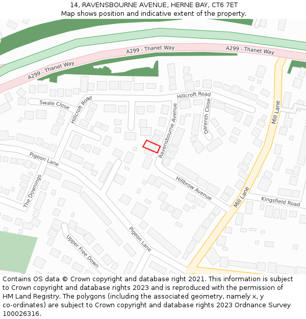 14, RAVENSBOURNE AVENUE, HERNE BAY, CT6 7ET: Location map and indicative extent of plot