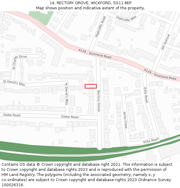 14, RECTORY GROVE, WICKFORD, SS11 8EP: Location map and indicative extent of plot