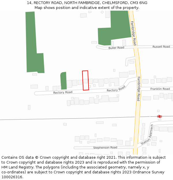 14, RECTORY ROAD, NORTH FAMBRIDGE, CHELMSFORD, CM3 6NG: Location map and indicative extent of plot