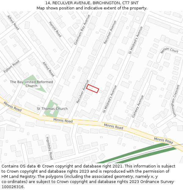 14, RECULVER AVENUE, BIRCHINGTON, CT7 9NT: Location map and indicative extent of plot