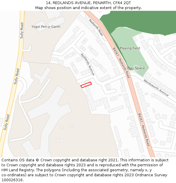 14, REDLANDS AVENUE, PENARTH, CF64 2QT: Location map and indicative extent of plot