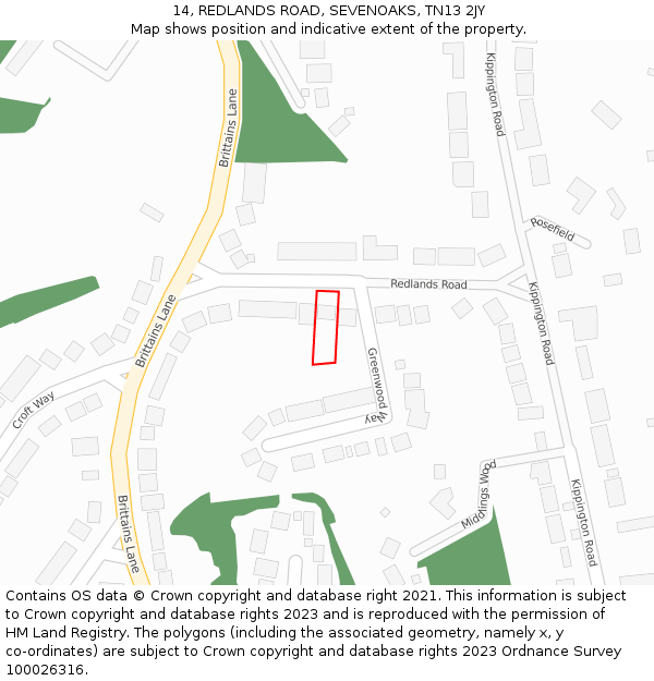 14, REDLANDS ROAD, SEVENOAKS, TN13 2JY: Location map and indicative extent of plot