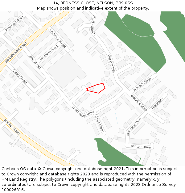 14, REDNESS CLOSE, NELSON, BB9 0SS: Location map and indicative extent of plot