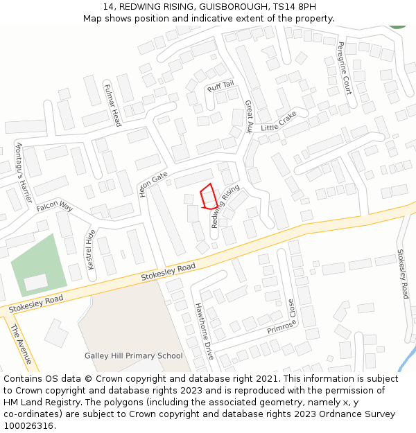 14, REDWING RISING, GUISBOROUGH, TS14 8PH: Location map and indicative extent of plot