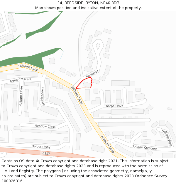 14, REEDSIDE, RYTON, NE40 3DB: Location map and indicative extent of plot