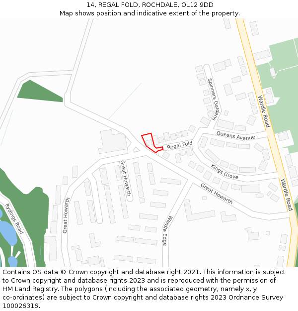 14, REGAL FOLD, ROCHDALE, OL12 9DD: Location map and indicative extent of plot