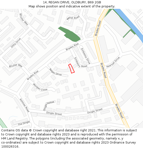 14, REGAN DRIVE, OLDBURY, B69 2GB: Location map and indicative extent of plot